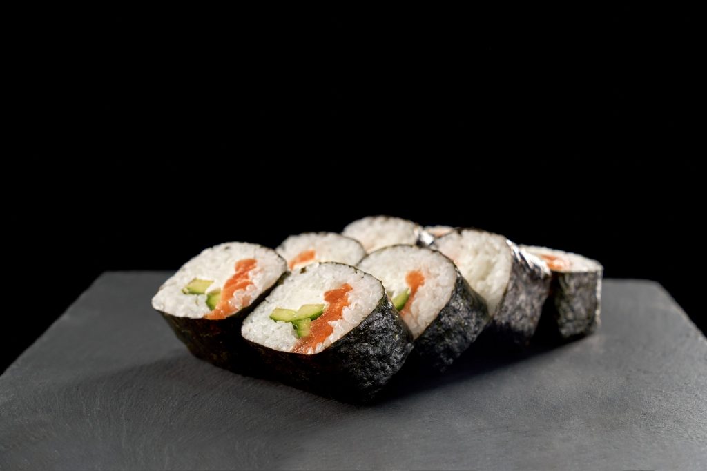 Maki sushi with cucumber and salmon